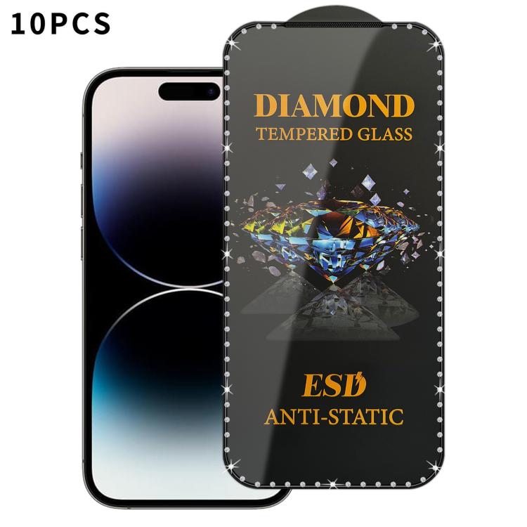 For iPhone 14 Pro 10pcs Full-Screen Diamond-Studded Silkscreen High-Definition Anti-Static Tempered Glass Film