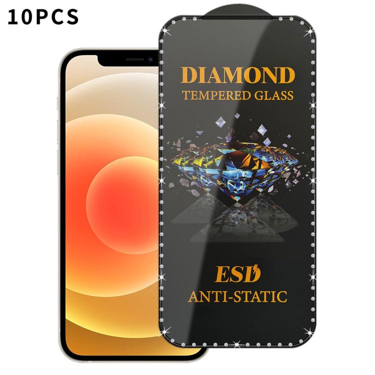 For iPhone 12 10pcs Full-Screen Diamond-Studded Silkscreen High-Definition Anti-Static Tempered Glass Film