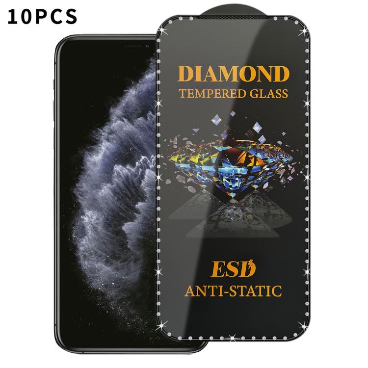For iPhone 11 Pro 10pcs Full-Screen Diamond-Studded Silkscreen High-Definition Anti-Static Tempered Glass Film