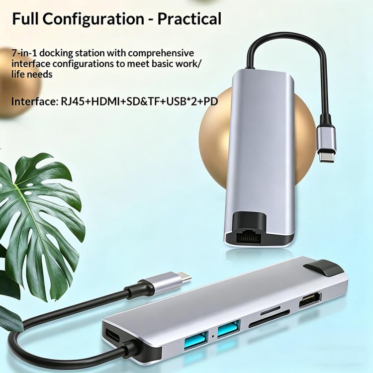 HC-75LC 4K HD PD100W Charging Gigabit Ethernet 7 in 1 USB-C Hub with USB 3.0 SD / TF Card Reader