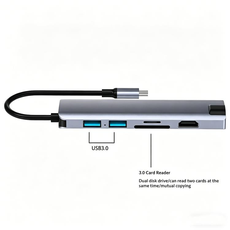 HC-75LC 4K HD PD100W Charging Gigabit Ethernet 7 in 1 USB-C Hub with USB 3.0 SD / TF Card Reader