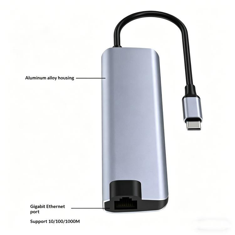 HC-75LC 4K HD PD100W Charging Gigabit Ethernet 7 in 1 USB-C Hub with USB 3.0 SD / TF Card Reader