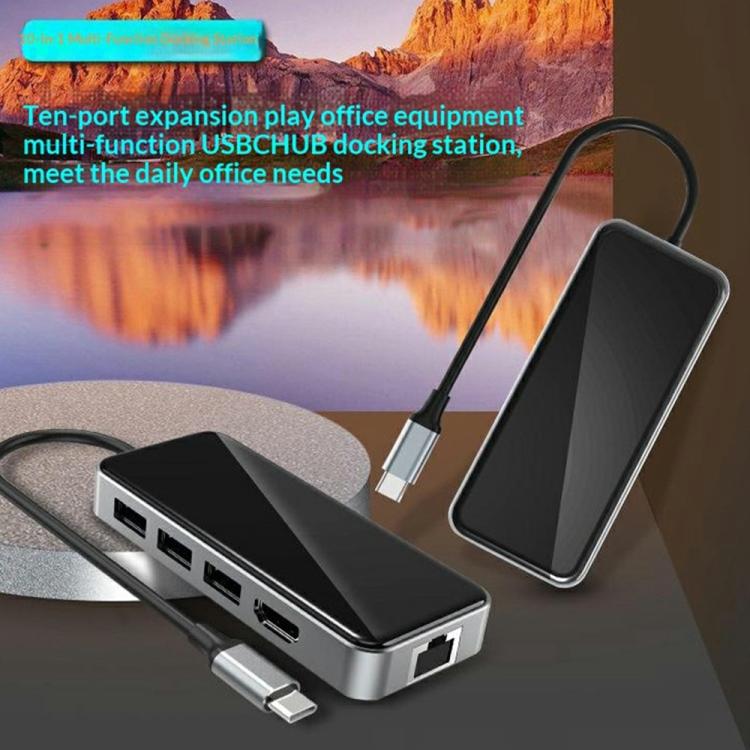 HC-76 4K HD RJ45 Ethernet SD TF Card Reader Multi Port Adapter 10 in 1 USB-C Hub Docking Station