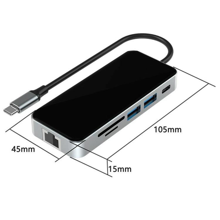 HC-76 4K HD RJ45 Ethernet SD TF Card Reader Multi Port Adapter 10 in 1 USB-C Hub Docking Station