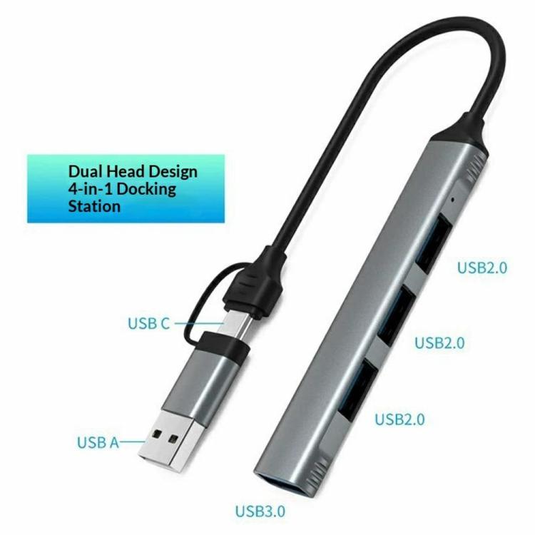 HC-77 Aluminum Alloy Portable USB-C / USB-A Plug HUB USB3.0 & 3 x USB 2.0 Docking Station