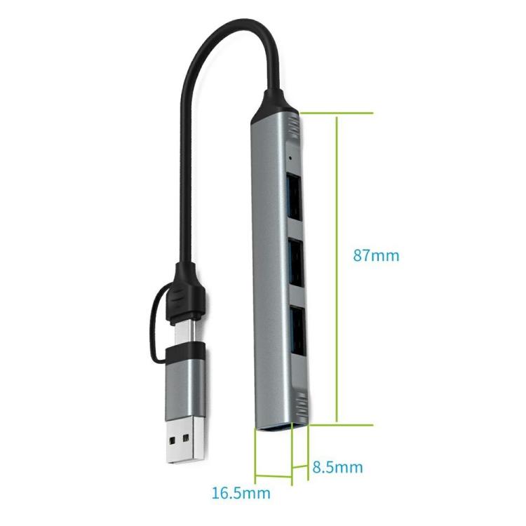 HC-77 Aluminum Alloy Portable USB-C / USB-A Plug HUB USB3.0 & 3 x USB 2.0 Docking Station