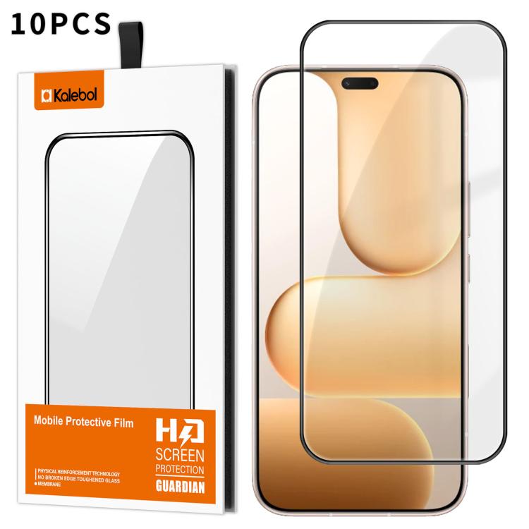 For Honor 600 Lite 10pcs Kalebol High-Aluminum Screen-Printed Full-Coverage Anti-Fingerprint Black-Bordered HD Tempered Glass Film