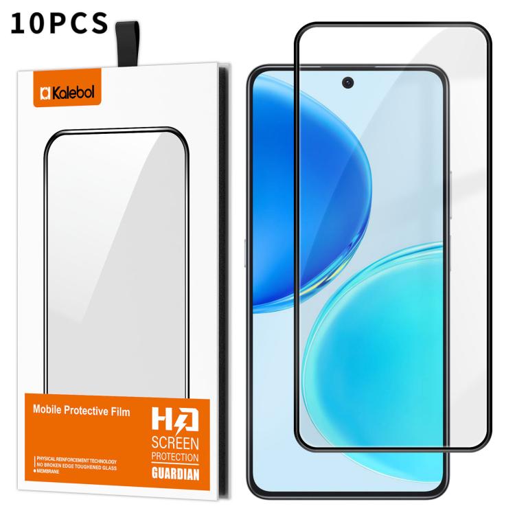 For Honor X8d 10pcs Kalebol High-Aluminum Screen-Printed Full-Coverage Anti-Fingerprint Black-Bordered HD Tempered Glass Film