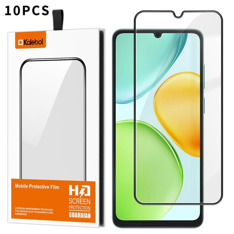 For Honor X6d 5G 10pcs Kalebol High-Aluminum Screen-Printed Full-Coverage Anti-Fingerprint Black-Bordered HD Tempered Glass Film