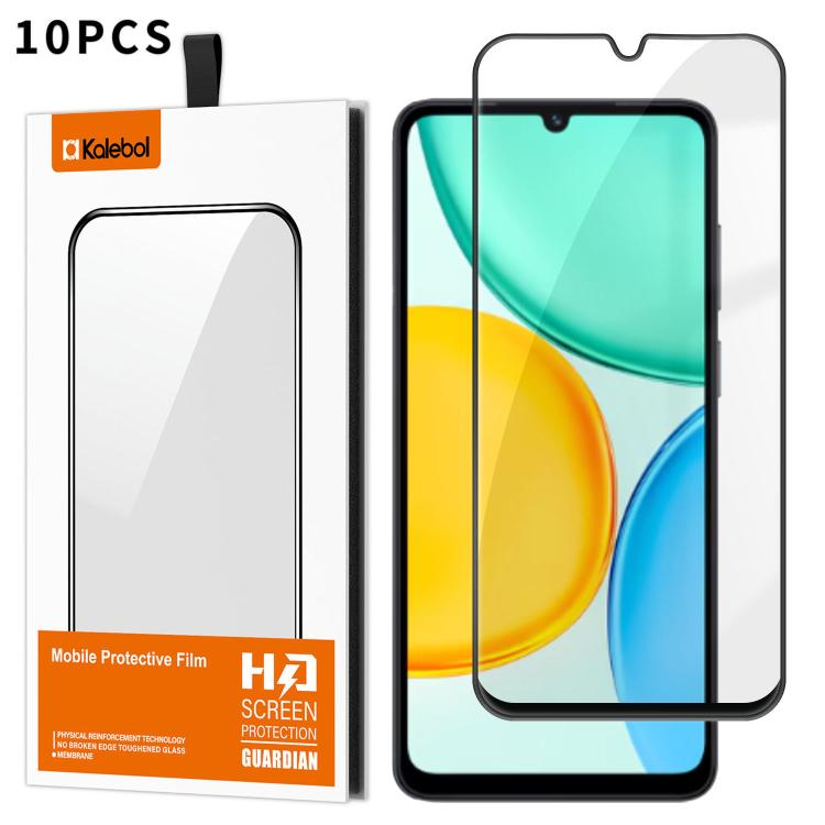 For Honor X5d 4G 10pcs Kalebol High-Aluminum Screen-Printed Full-Coverage Anti-Fingerprint Black-Bordered HD Tempered Glass Film