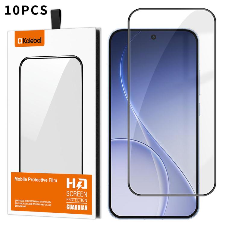 For OPPO Reno15 Pro Global 10pcs Kalebol High-Aluminum Screen-Printed Full-Coverage Anti-Fingerprint Black-Bordered HD Tempered Glass Film