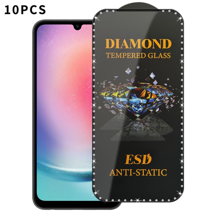For Samsung Galaxy A24 10pcs Full-Screen Diamond-Studded Silkscreen High-Definition Anti-Static Tempered Glass Film
