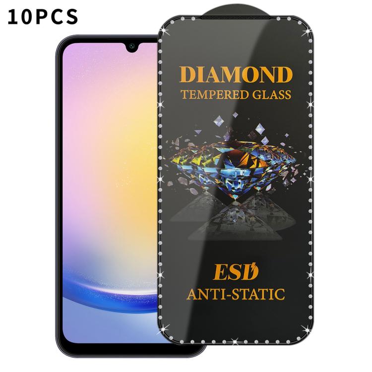 For Samsung Galaxy A25 5G 10pcs Full-Screen Diamond-Studded Silkscreen High-Definition Anti-Static Tempered Glass Film