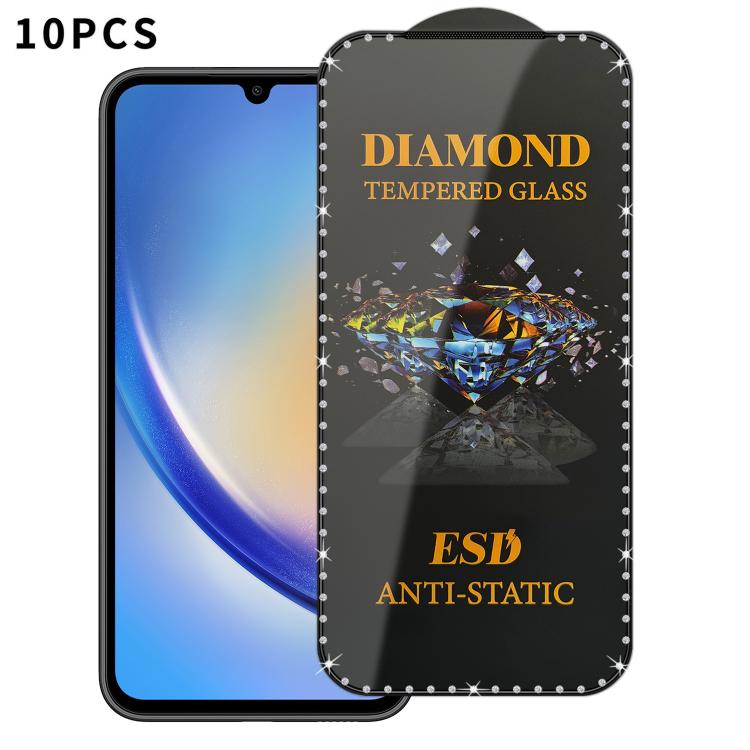 For Samsung Galaxy A34 5G 10pcs Full-Screen Diamond-Studded Silkscreen High-Definition Anti-Static Tempered Glass Film