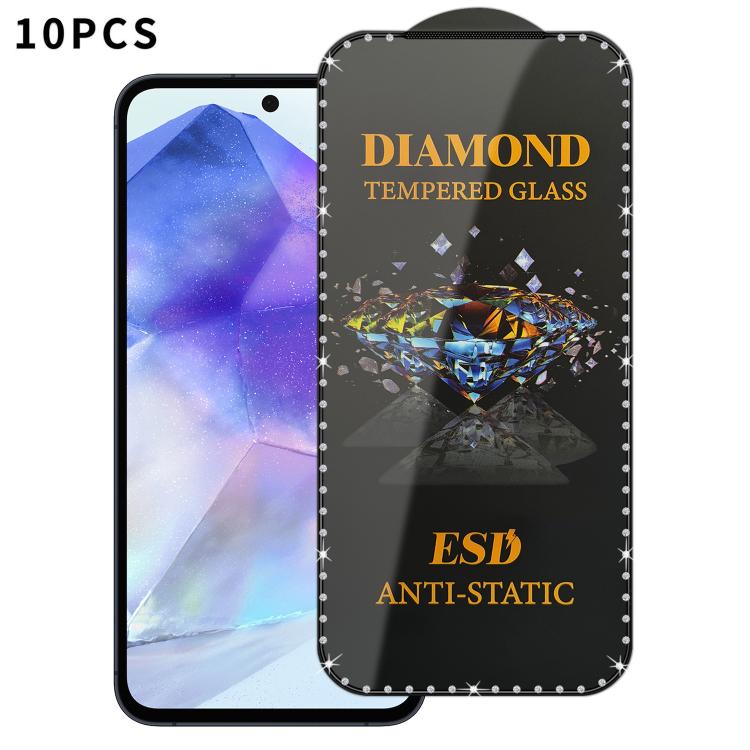 For Samsung Galaxy A55 5G 10pcs Full-Screen Diamond-Studded Silkscreen High-Definition Anti-Static Tempered Glass Film
