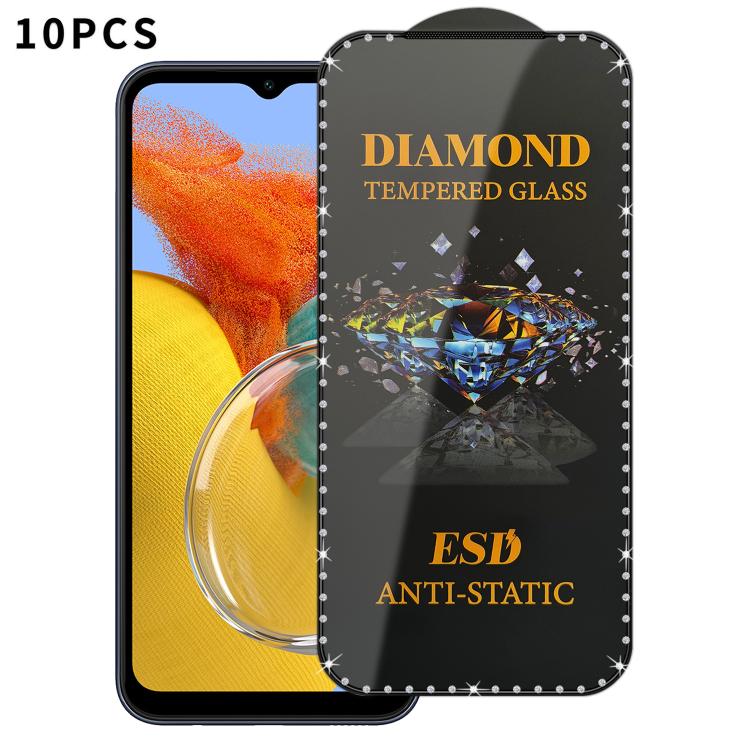 For Samsung Galaxy M14 5G 10pcs Full-Screen Diamond-Studded Silkscreen High-Definition Anti-Static Tempered Glass Film