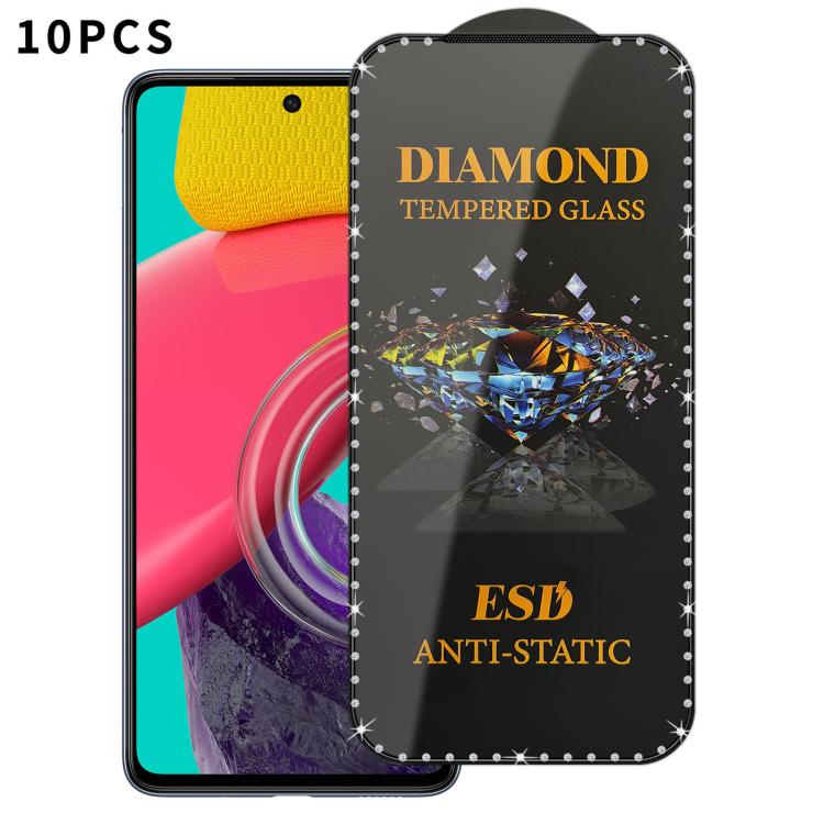 For Samsung Galaxy M53 5G 10pcs Full-Screen Diamond-Studded Silkscreen High-Definition Anti-Static Tempered Glass Film