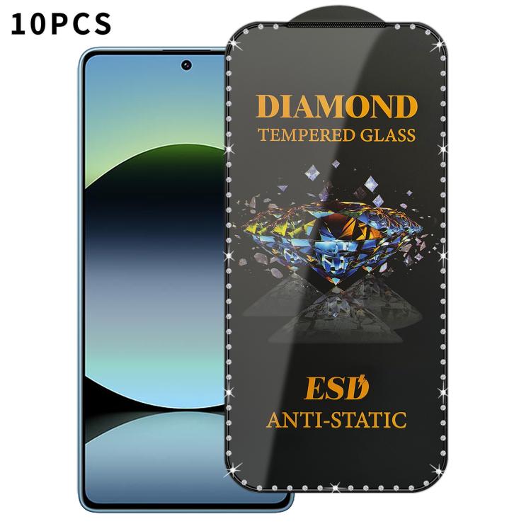 For Redmi Note 14S 4G 10pcs Full-Screen Diamond-Studded Silkscreen High-Definition Anti-Static Tempered Glass Film