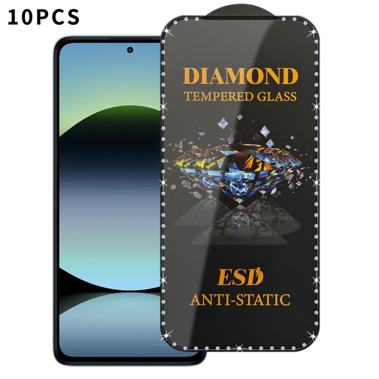 For Redmi Note 14 5G 10pcs Full-Screen Diamond-Studded Silkscreen High-Definition Anti-Static Tempered Glass Film