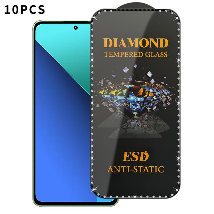 For Redmi Note 13 10pcs Full-Screen Diamond-Studded Silkscreen High-Definition Anti-Static Tempered Glass Film