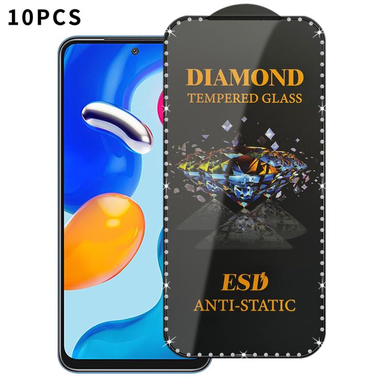 For Redmi Note 11S 5G 10pcs Full-Screen Diamond-Studded Silkscreen High-Definition Anti-Static Tempered Glass Film