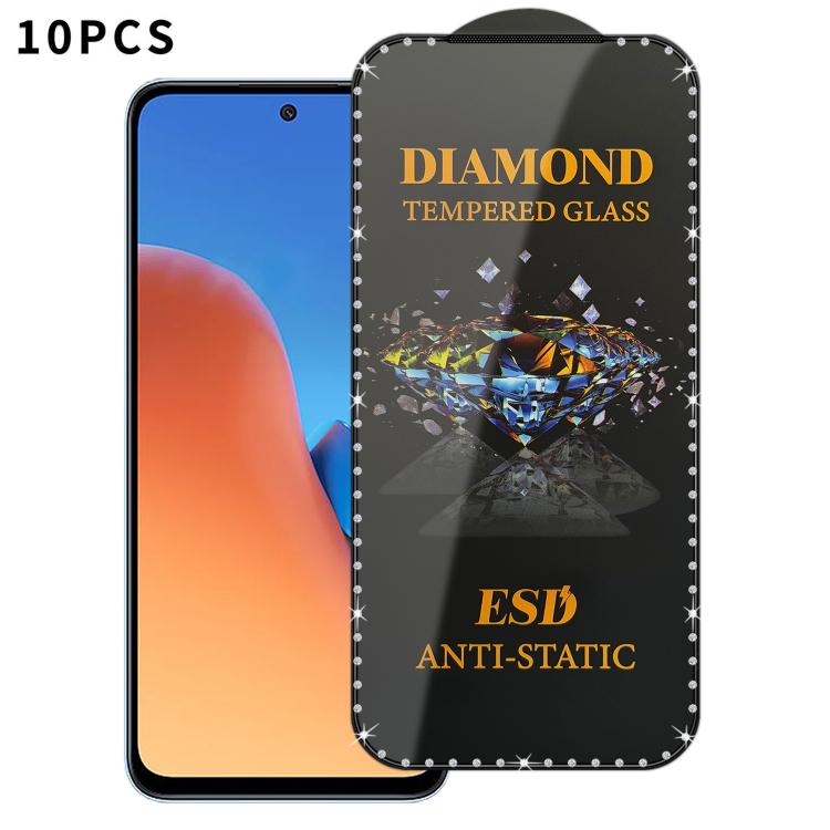 For Redmi 12 5G 10pcs Full-Screen Diamond-Studded Silkscreen High-Definition Anti-Static Tempered Glass Film