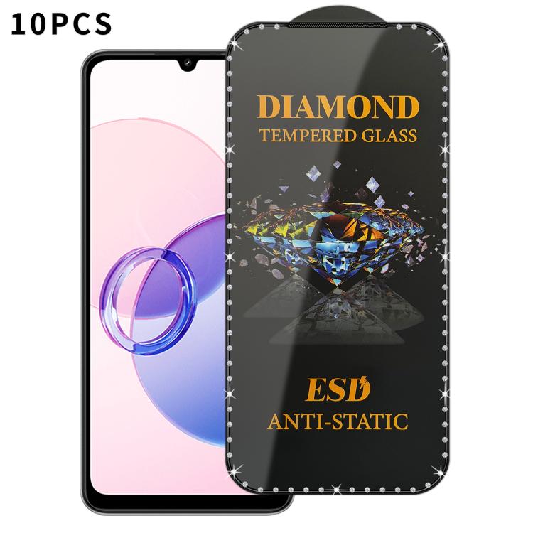 For Redmi 13C 5G 10pcs Full-Screen Diamond-Studded Silkscreen High-Definition Anti-Static Tempered Glass Film