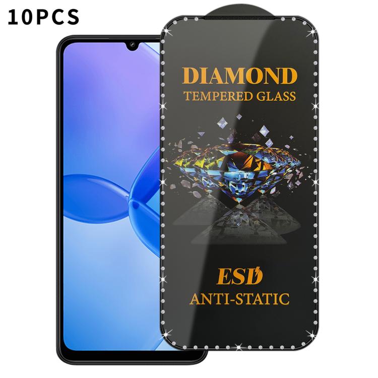 For Redmi 13R 10pcs Full-Screen Diamond-Studded Silkscreen High-Definition Anti-Static Tempered Glass Film