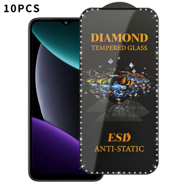 For Xiaomi Poco C51 10pcs Full-Screen Diamond-Studded Silkscreen High-Definition Anti-Static Tempered Glass Film