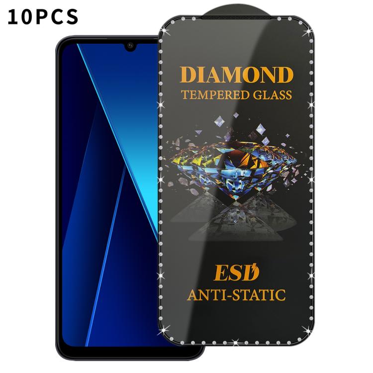 For Xiaomi Poco C65 10pcs Full-Screen Diamond-Studded Silkscreen High-Definition Anti-Static Tempered Glass Film