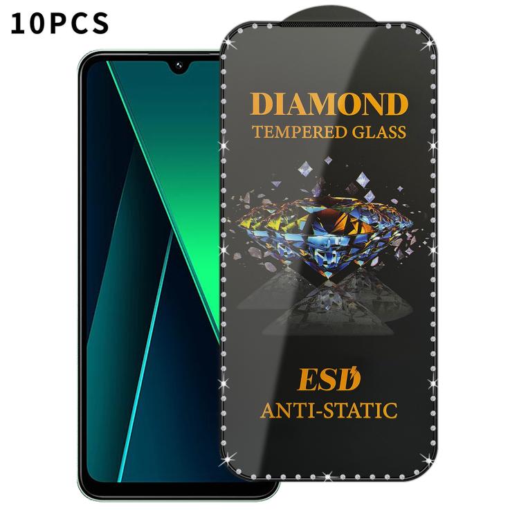 For Xiaomi Poco C75 10pcs Full-Screen Diamond-Studded Silkscreen High-Definition Anti-Static Tempered Glass Film