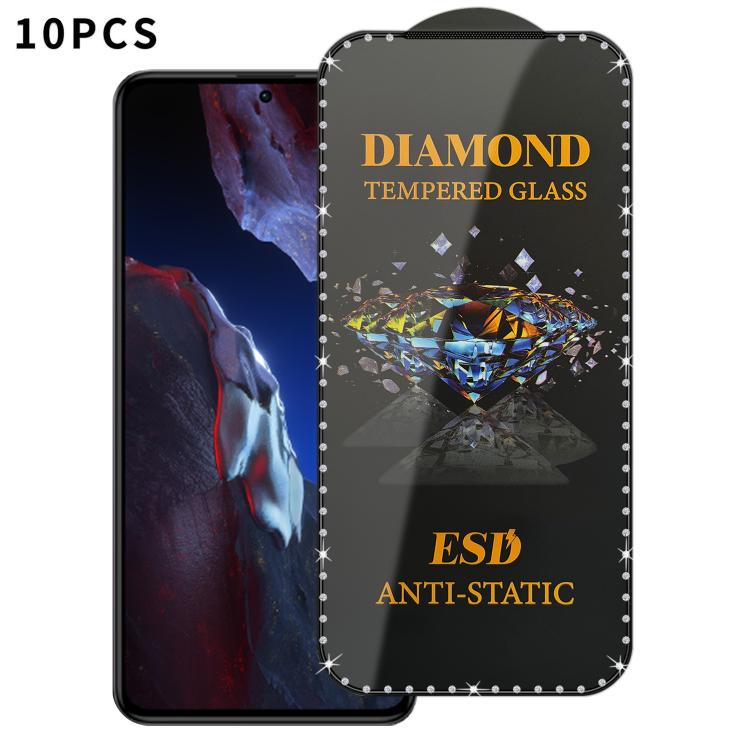 For Xiaomi Poco F5 Pro 10pcs Full-Screen Diamond-Studded Silkscreen High-Definition Anti-Static Tempered Glass Film