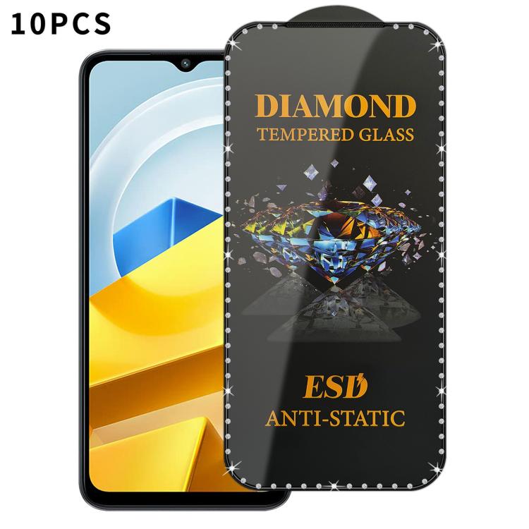 For Xiaomi Poco M5 10pcs Full-Screen Diamond-Studded Silkscreen High-Definition Anti-Static Tempered Glass Film