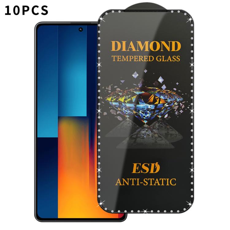 For Xiaomi Poco M6 Pro 4G 10pcs Full-Screen Diamond-Studded Silkscreen High-Definition Anti-Static Tempered Glass Film