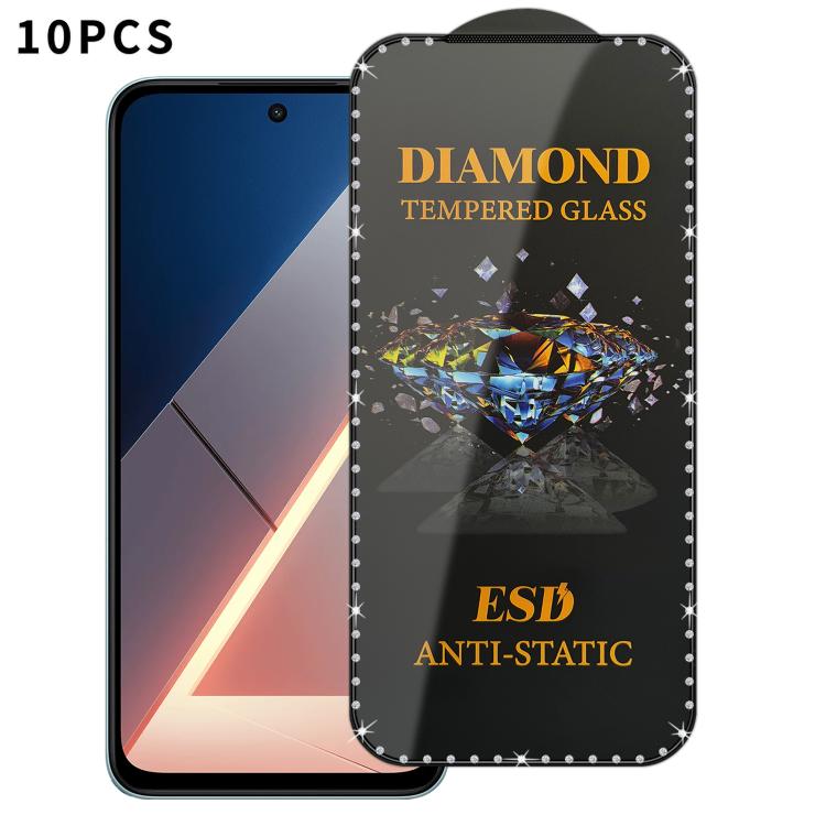 For Xiaomi Poco M7 10pcs Full-Screen Diamond-Studded Silkscreen High-Definition Anti-Static Tempered Glass Film
