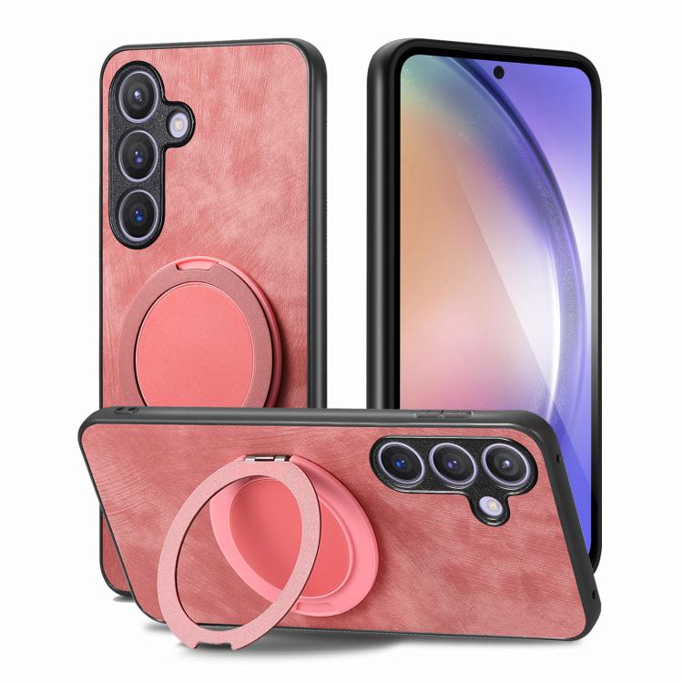 For Samsung Galaxy A36 5G Retro Leather Rotation Round Holder Phone Case