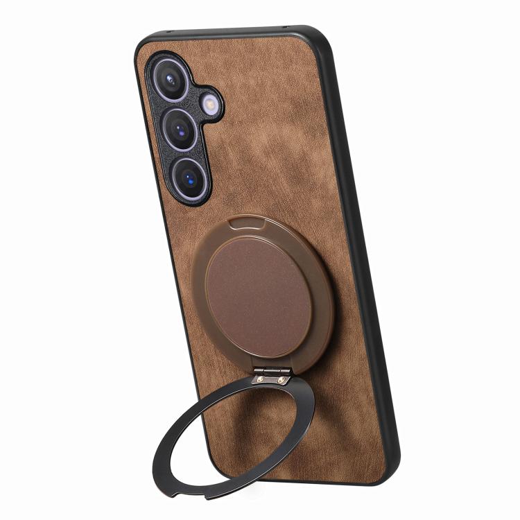 For Samsung Galaxy A36 5G Retro Leather Rotation Round Holder Phone Case