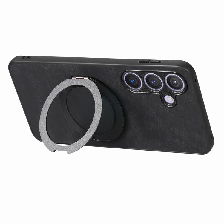 For Samsung Galaxy A36 5G Retro Leather Rotation Round Holder Phone Case