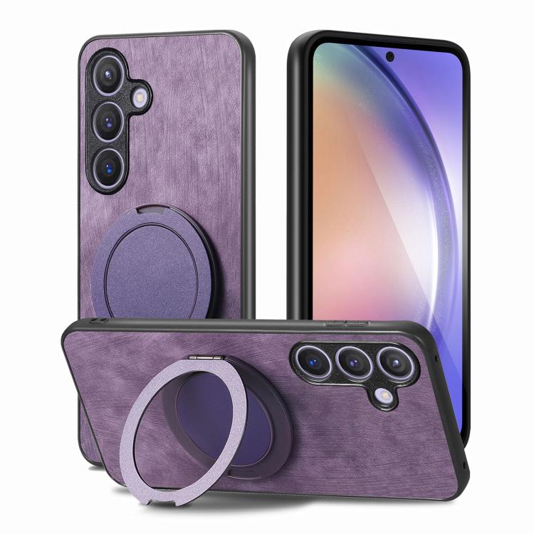 For Samsung Galaxy A36 5G Retro Leather Rotation Round Holder Phone Case