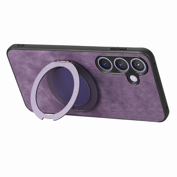 For Samsung Galaxy A36 5G Retro Leather Rotation Round Holder Phone Case