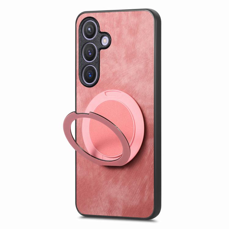 For Samsung Galaxy A56 5G Retro Leather Rotation Round Holder Phone Case
