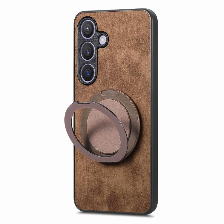 For Samsung Galaxy A56 5G Retro Leather Rotation Round Holder Phone Case