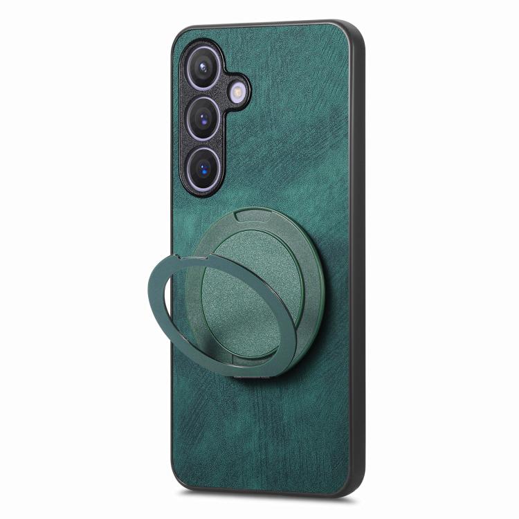 For Samsung Galaxy A56 5G Retro Leather Rotation Round Holder Phone Case