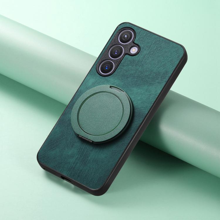 For Samsung Galaxy A56 5G Retro Leather Rotation Round Holder Phone Case