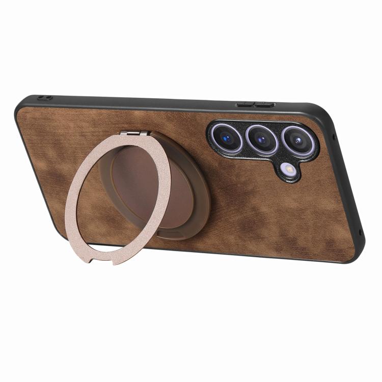 For Samsung Galaxy A57 5G Retro Leather Rotation Round Holder Phone Case