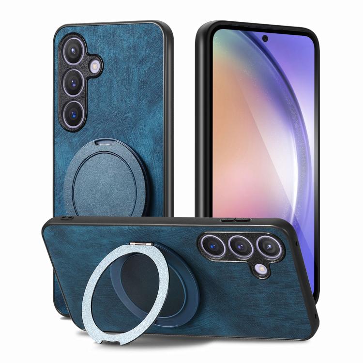 For Samsung Galaxy A57 5G Retro Leather Rotation Round Holder Phone Case