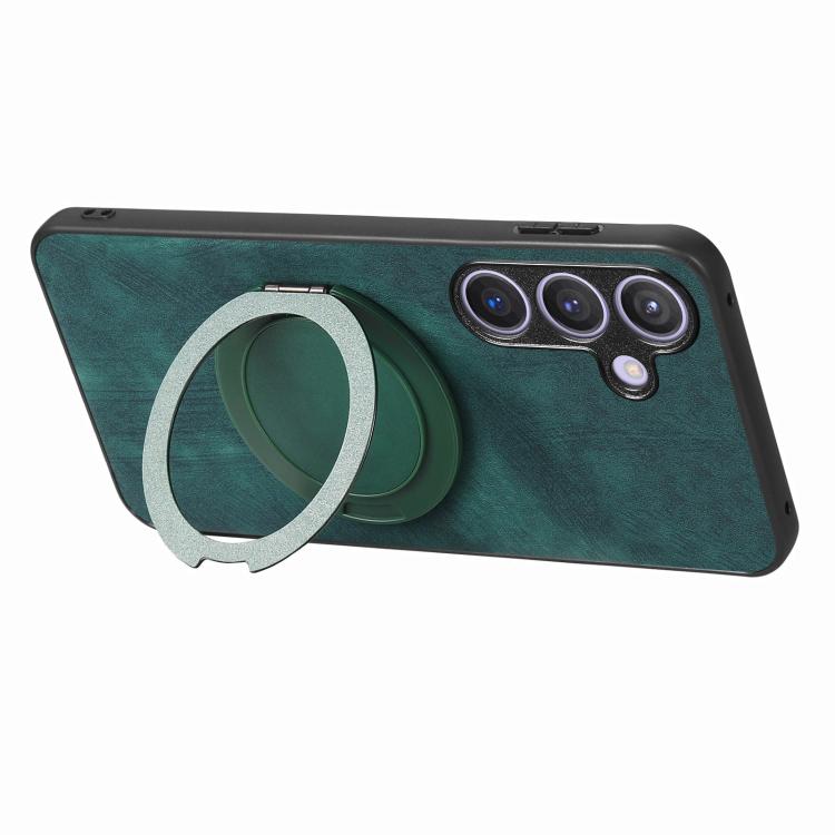 For Samsung Galaxy A57 5G Retro Leather Rotation Round Holder Phone Case