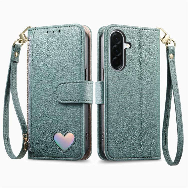 For Samsung Galaxy A37 5G Fantasy Love Heart Zipper Wallet Vegan Leather Phone Case with Strap