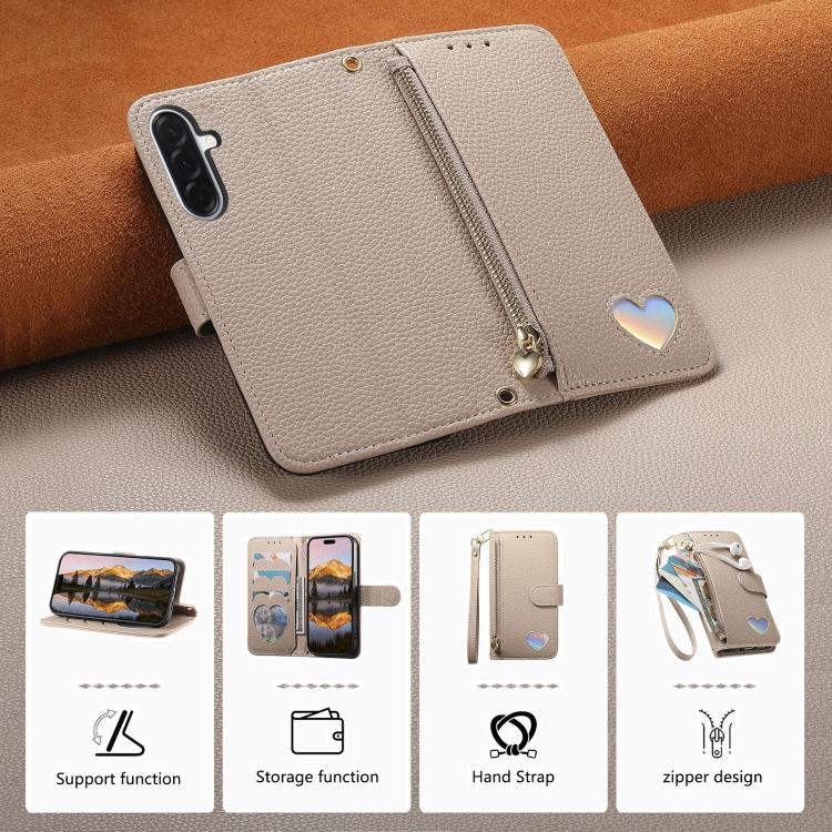 For Samsung Galaxy A37 5G Fantasy Love Heart Zipper Wallet Vegan Leather Phone Case with Strap