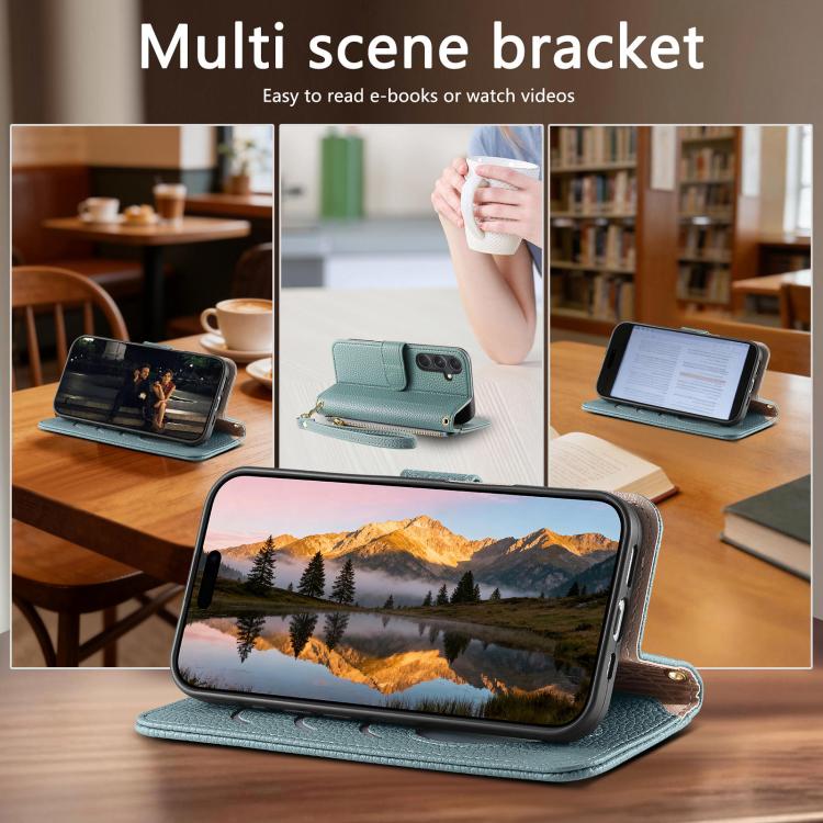 For Samsung Galaxy S25 FE 5G Fantasy Love Heart Zipper Wallet Vegan Leather Phone Case with Strap
